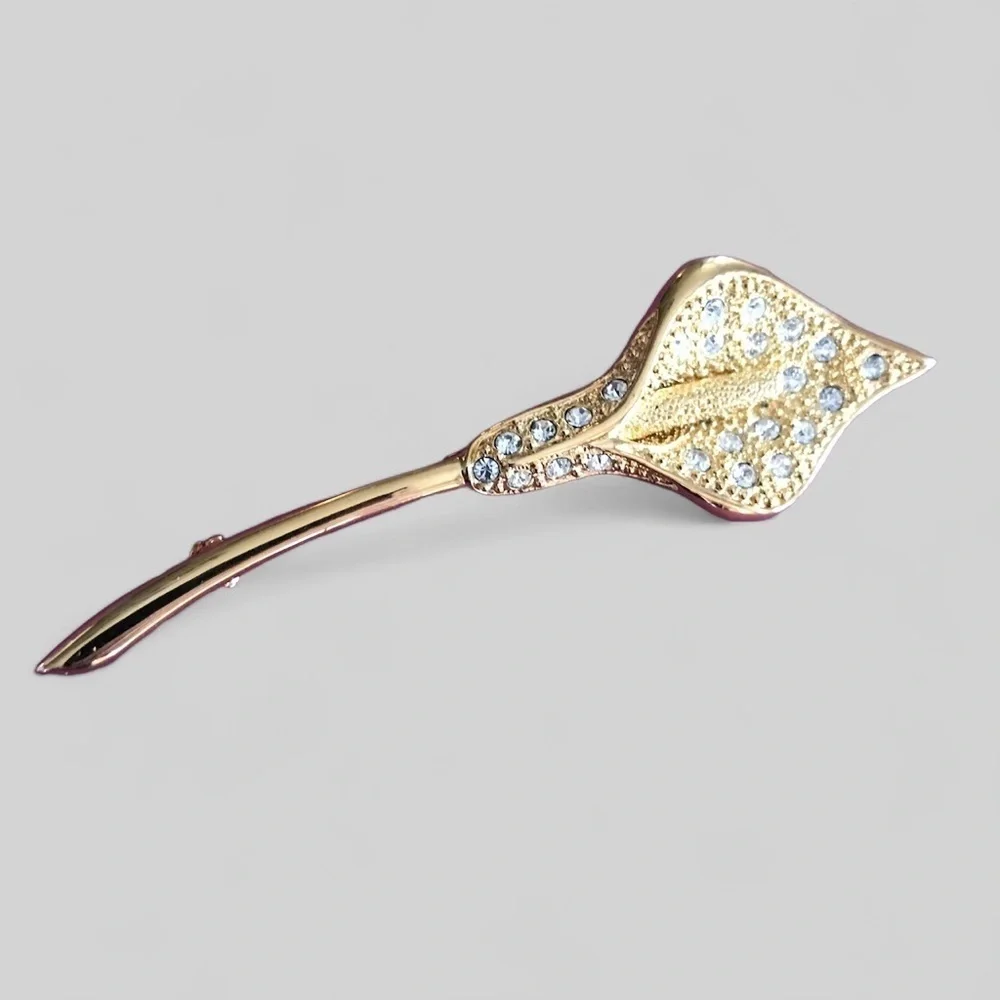 Napier Gold-Tone Calla Lily Flower Brooch, Pave Set Rhinestones in …